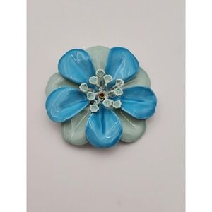 Vintage MOD hippy blue enamel floral flower brooch pin